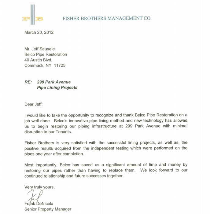 Fisher Brothers Management Co Letter Of Recommendation